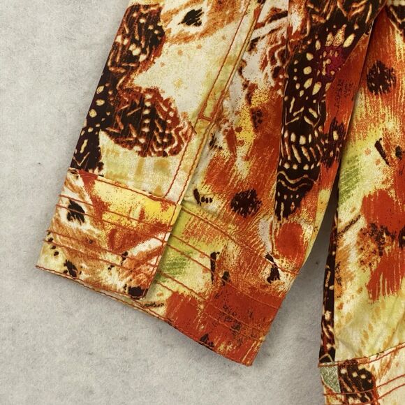 Chico's Full Zip Jacket Womens Size 2 US Medium Orange Floral Print Collared - Picture 11 of 12